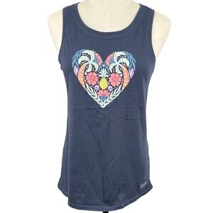 Life is Good Womens Crusher XS Tank Top Heart Tropical Palm Pineapple Beach EUC